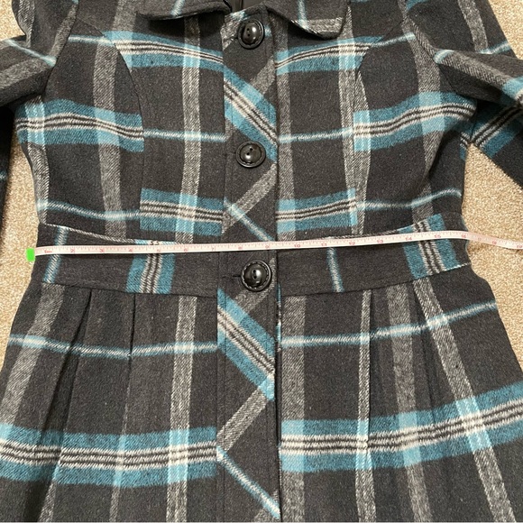Tulle Anthropologie M Peacoat Plaid Grey Blue J8003F Jacket Coat Pockets - Picture 14 of 16